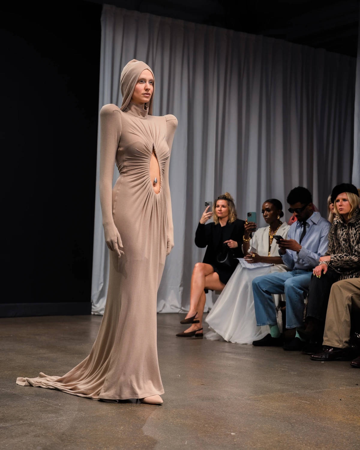 C.PROTOCOL SS27 — draped beige dress, garment view